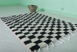 Moroccan Handmade Chess Rug | 3.2 x 4.4 ft | Black and White Checkered Pattern