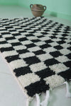 Moroccan Handmade Chess Rug | 3.2 x 4.4 ft | Black and White Checkered Pattern