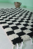 Moroccan Handmade Chess Rug | 3.2 x 4.4 ft | Black and White Checkered Pattern