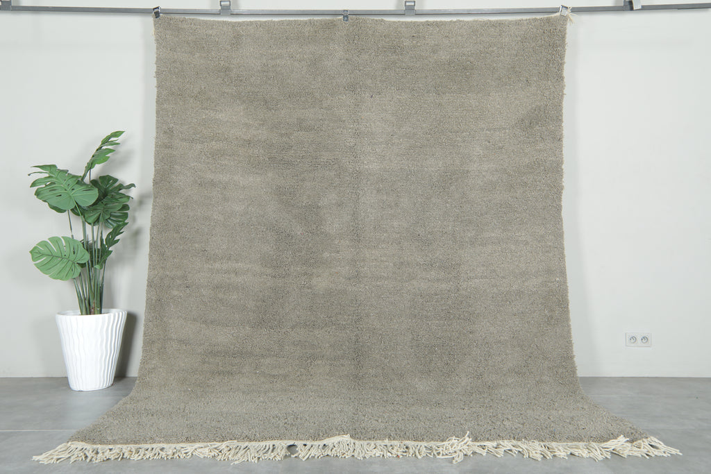 Minimalist gray beni ourain rug - Handwoven Moroccan wool area rug - 8 ft x 10.3 ft