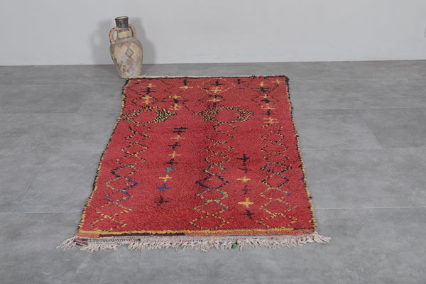 Red vintage handmade Moroccan rug - 3.5x7 FT