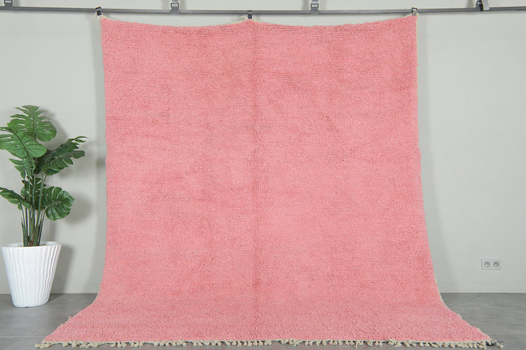 Minimalist pink beni ourain rug - Handwoven Moroccan wool rug - 8.3 ft x 9.9 ft