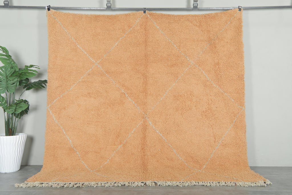 Orange beni ourain rug – Handwoven Moroccan wool rug with diamond pattern - 8.2 ft x 8.3 ft
