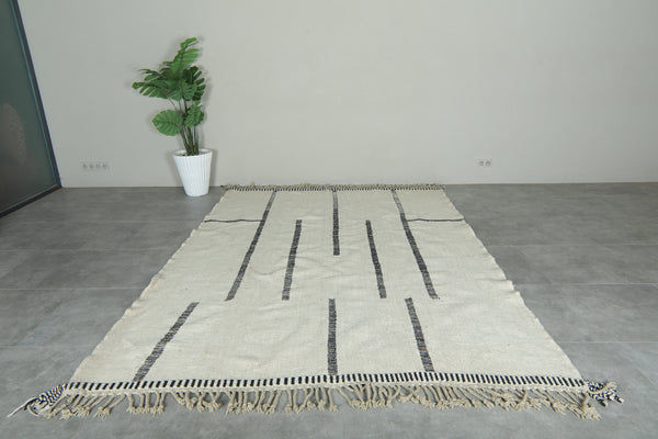 White minimalist Moroccan flatwoven rug - 7.5 ft x 10 ft