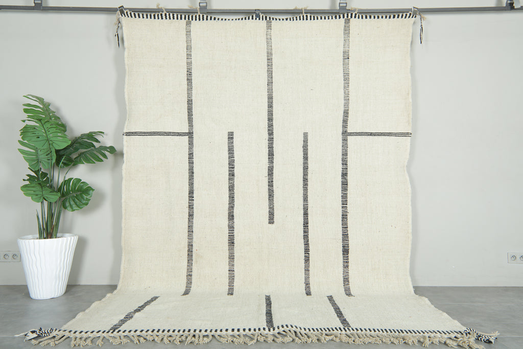 White minimalist Moroccan flatwoven rug - 7.5 ft x 10 ft
