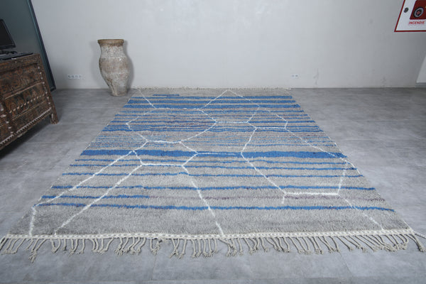 Grey & blue striped Moroccan rug - Custom handmade design