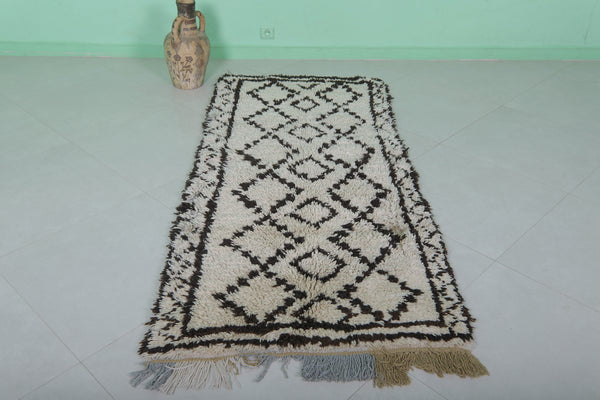 Long Moroccan beni ourain rug – 3 FT X 6.7 FT | Black & white diamond pattern runner