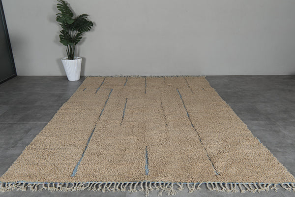 Moroccan wool rug - Beige with sky blue abstract lines  - Handmade custom rug
