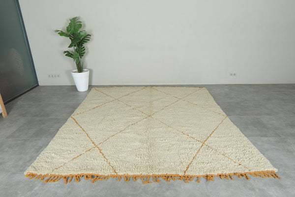 Handmade Moroccan rug - White & orange beni ourain with tassels - 8.1 ft x 8.9 f