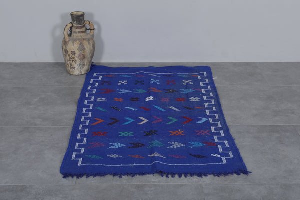 Blue flatwoven Moroccan handmade rug - 2.9 FT X 4.9 FT