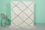 5.4 x 7.3 FT Moroccan Wool Rug - Classic Cream & Black Diamond Pattern