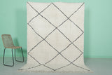 5.4 x 7.3 FT Moroccan Wool Rug - Classic Cream & Black Diamond Pattern