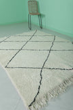 5.4 x 7.3 FT Moroccan Wool Rug - Classic Cream & Black Diamond Pattern