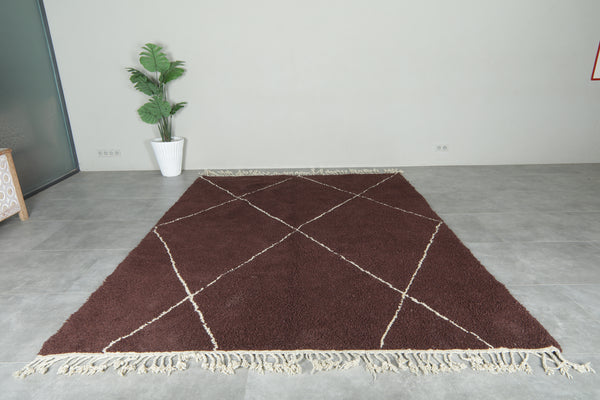Brown Moroccan beni ourain rug with white diamond pattern - 8 ft x 10.3 ft