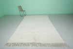 Plush Moroccan Rug 6.7 X 9.8 FT - Soft Ivory Shag Rug with Fringe