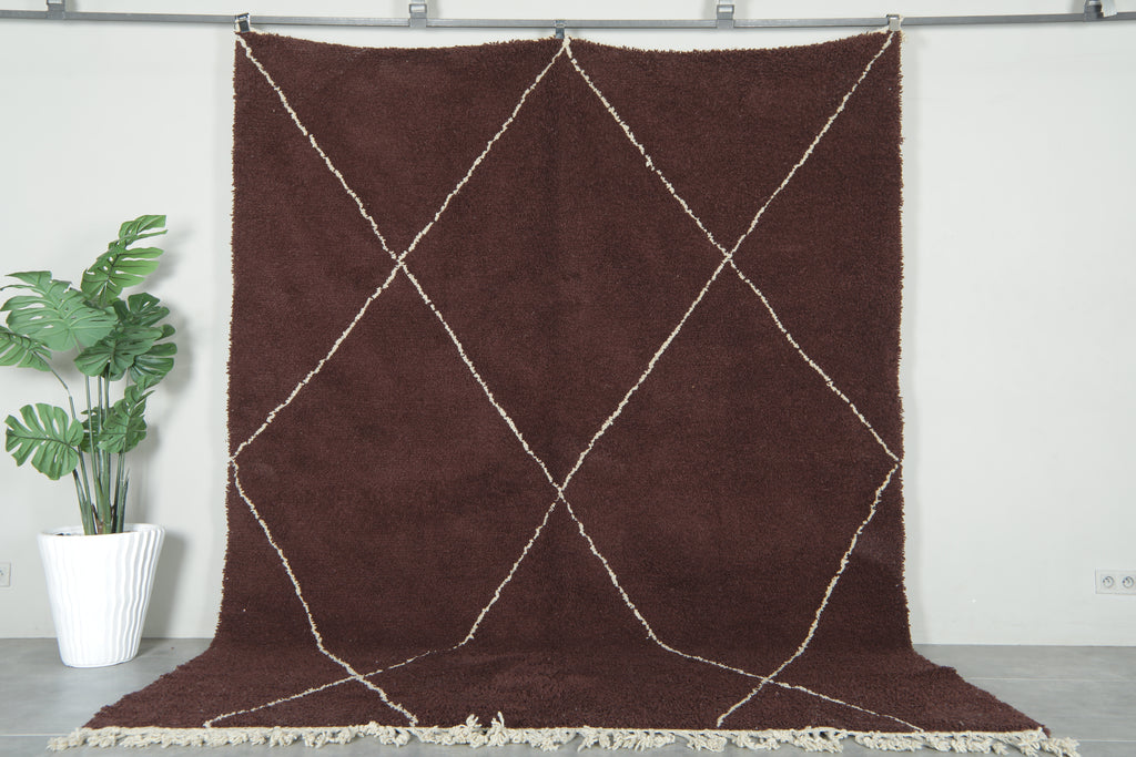 Brown Moroccan beni ourain rug with white diamond pattern - 8 ft x 10.3 ft