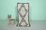 Moroccan Rug - Cream Berber Rug with Bold Black Diamond Design | 2.3 x 5.8 ft