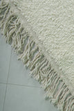 Plush Moroccan Rug 6.7 X 9.8 FT - Soft Ivory Shag Rug with Fringe