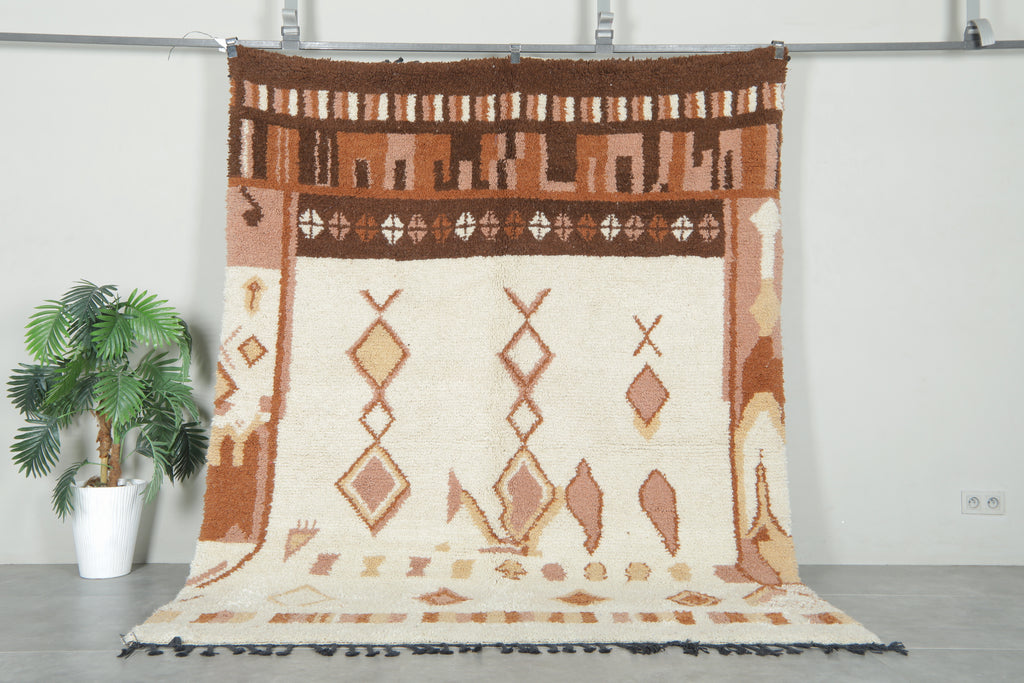 Moroccan azilal rug with geometric design - 6.4 ft x 8.1 ft