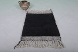 2 x 3 ft Black Moroccan Wool Rug with White Fringe Border