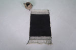 2 x 3 ft Black Moroccan Wool Rug with White Fringe Border