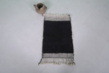 2 x 3 ft Black Moroccan Wool Rug with White Fringe Border