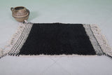 2 x 3 ft Black Moroccan Wool Rug with White Fringe Border