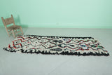 2.4 x 7.9 ft Moroccan Berber Rug | Black & White with Red Accents