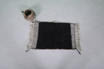 2 x 3 ft Black Moroccan Wool Rug with White Fringe Border