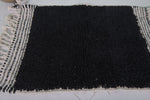 2 x 3 ft Black Moroccan Wool Rug with White Fringe Border