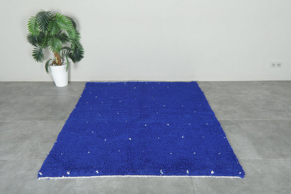 Minimalist blue Moroccan beni ourain rug with white dots -  5.1 ft x 6 ft