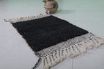 2 x 3 ft Black Moroccan Wool Rug with White Fringe Border