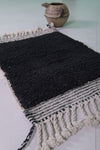 2 x 3 ft Black Moroccan Wool Rug with White Fringe Border