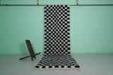 Moroccan Runner Rug – 4.3 x 13.5 ft Black and White Checkerboard Design