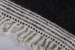 2 x 3 ft Black Moroccan Wool Rug with White Fringe Border