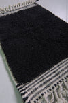 2 x 3 ft Black Moroccan Wool Rug with White Fringe Border