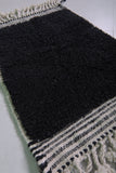 2 x 3 ft Black Moroccan Wool Rug with White Fringe Border