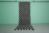 Moroccan Runner Rug – 4.3 x 13.5 ft Black and White Checkerboard Design