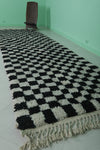 Moroccan Runner Rug – 4.3 x 13.5 ft Black and White Checkerboard Design