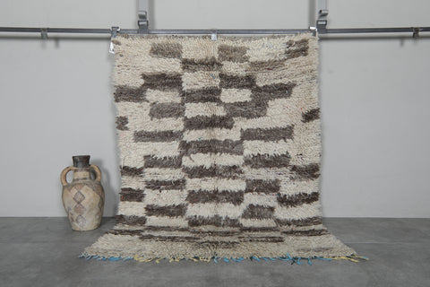 Shaggy Berber Rug 4.2 x 5.5 ft - Brown and Cream Pattern