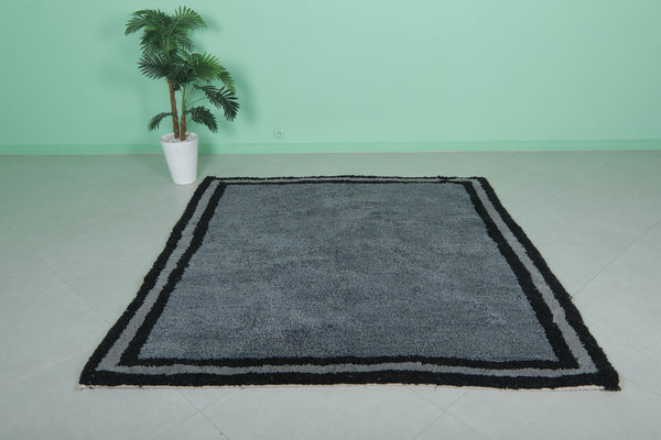 6.4 x 6.8 ft Moroccan wool rug - Dark gray with black border
