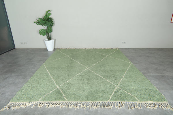 Green handwoven Moroccan beni ourain rug with white diamond lattice - 8.3 ft x 10 ft