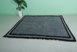 6.4 x 6.8 ft Moroccan Wool Rug - Dark Gray with Black Border