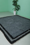 6.4 x 6.8 ft Moroccan Wool Rug - Dark Gray with Black Border