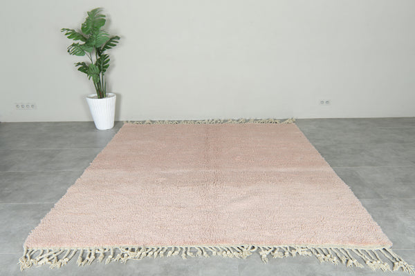 Minimalist pink Moroccan beni ourain rug - Handmade wool carpet - 7.6 ft x 8.5 ft