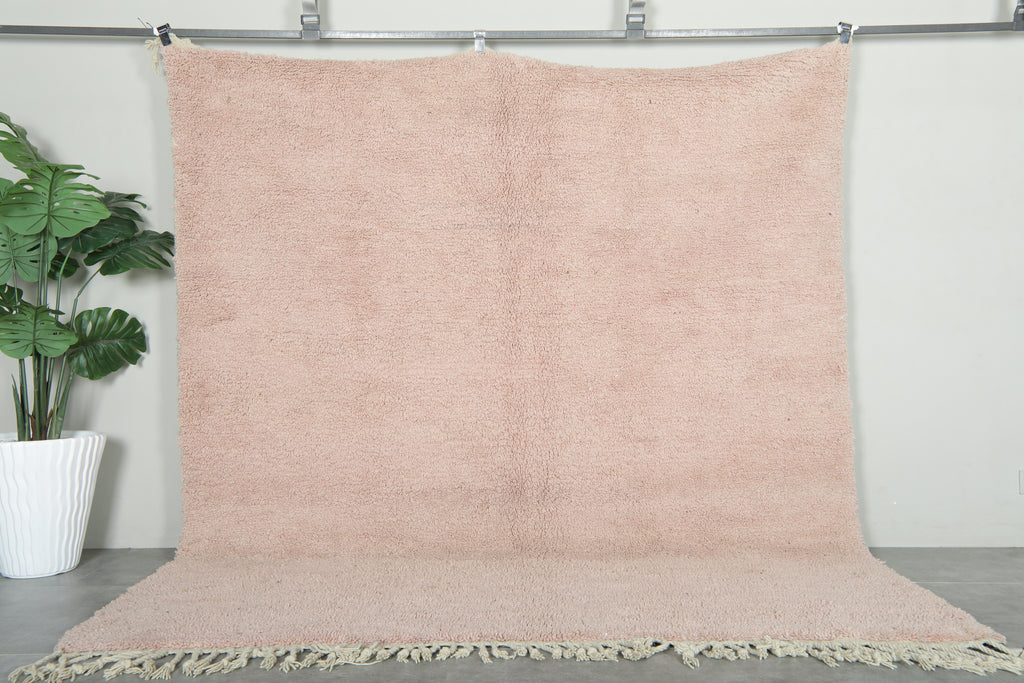Minimalist pink Moroccan beni ourain rug - Handmade wool carpet - 7.6 ft x 8.5 ft
