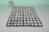 Black and White Moroccan Beni Ourain Rug – 4.6 x 6.2 ft Checkered Wool Carpet