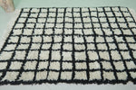 Black and White Moroccan Beni Ourain Rug – 4.6 x 6.2 ft Checkered Wool Carpet