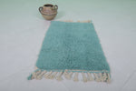 Turquoise Moroccan Rug 2 X 2.9 Feet - Handmade Wool Mat