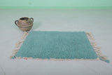 Turquoise Moroccan Rug 2 X 2.9 Feet - Handmade Wool Mat